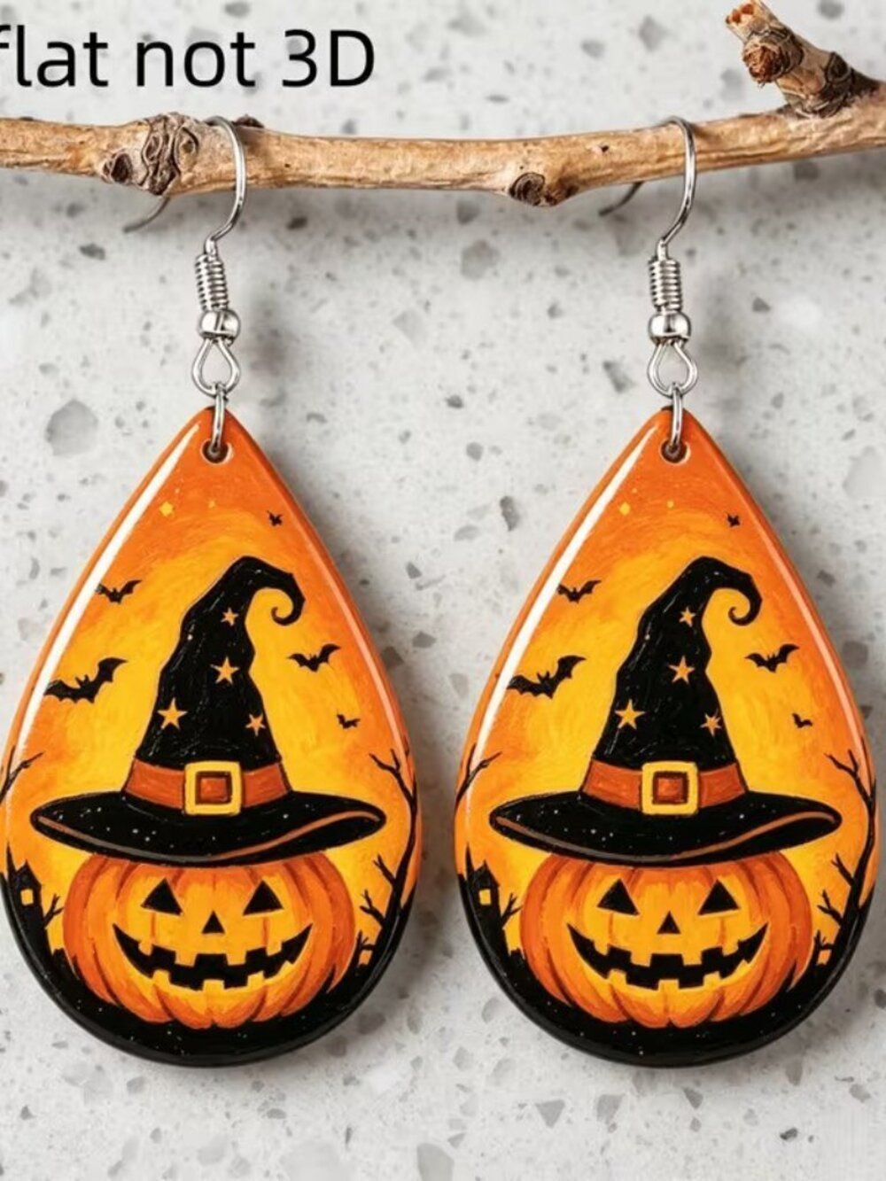 Acrylic Halloween Jack-o'-Lantern Pumpkin Witch Hat Teardrop Dangle Earrings